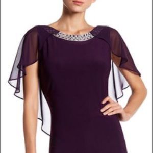 Short Sleeveless Dress with Cape, Plum color